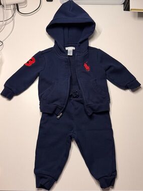 Ralph Lauren Navy Hoodie and Joggers with Red Polo Logo